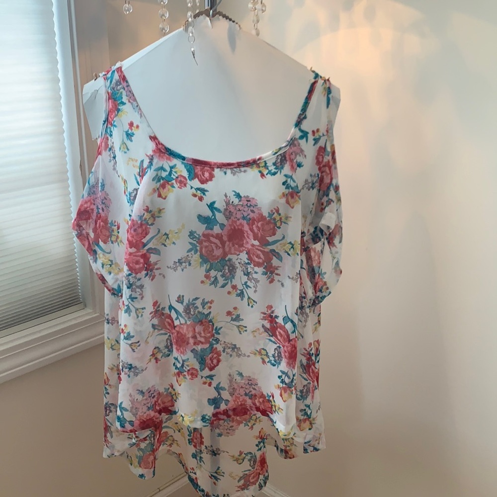 NWOT LF Millau Cold Shoulder Semi Sheer Floral Top